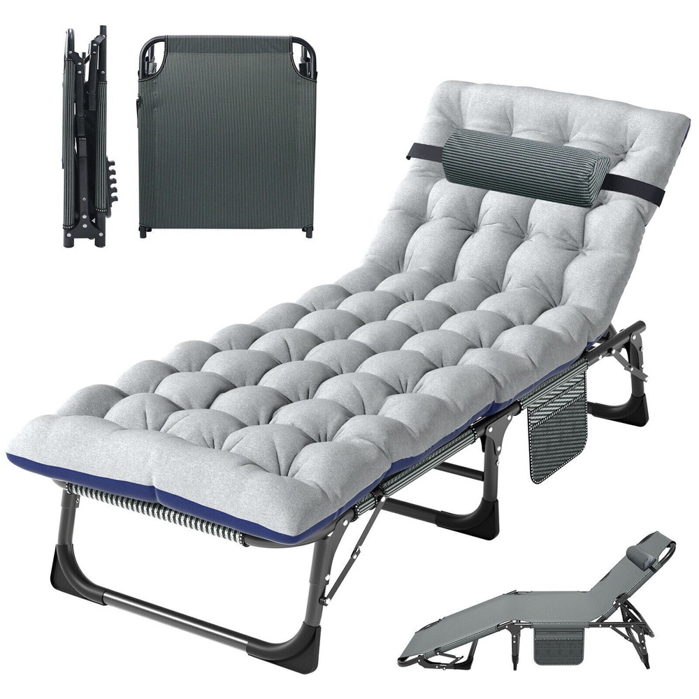 Rollaway Folding Guest Bed Rolling Cot Folding Chaise with Pillow Camping Bed