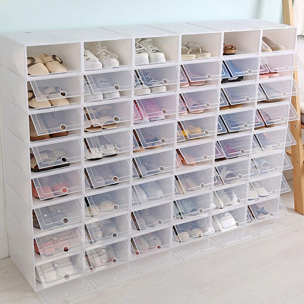 20Pcs Home Stackable Clear Plastic Transparent Shoe Box Storage Organizer