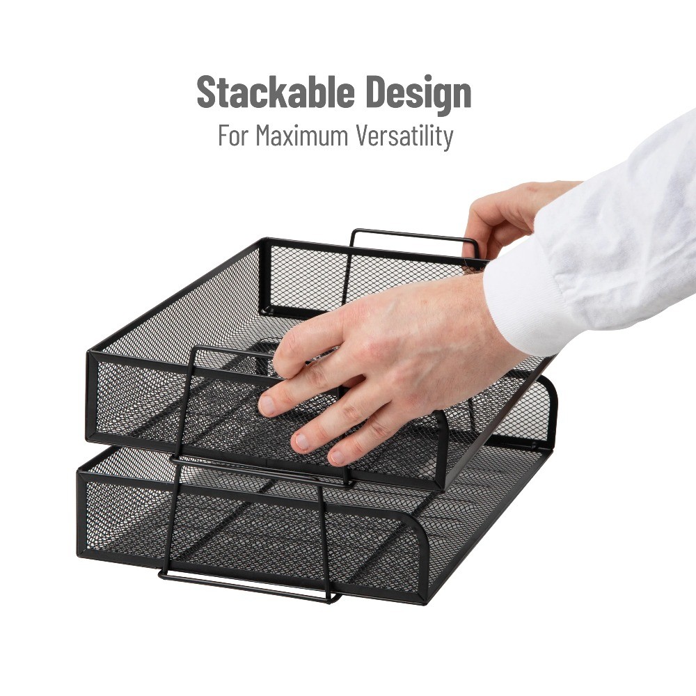 Stackable Paper Tray, Desktop Organizer, Storage, Office, Metal, 2 Pcs., Silver