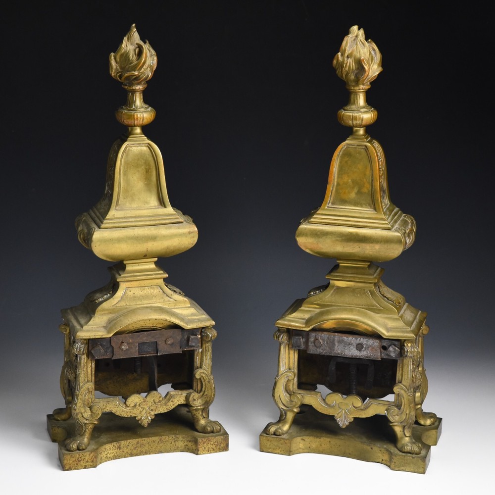 Regence Style Antique Bronze Chenets Firedogs Andirons