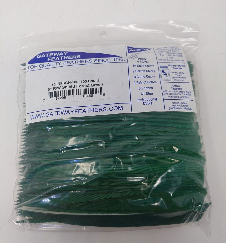 100pk Gateway Feathers 5" Right Wing: Shield Forest Green 500RSSGN-100