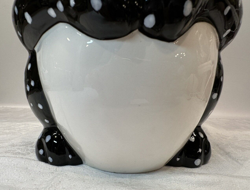 Dept. 56-Black/White Polka Dot Ceramic Bunny Rabbit Watering Can/Pitcher