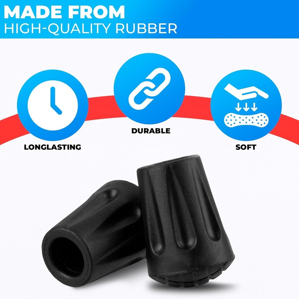 Black Rubber Tips for Walking Poles, Designed for Maximum Grip and Stability
