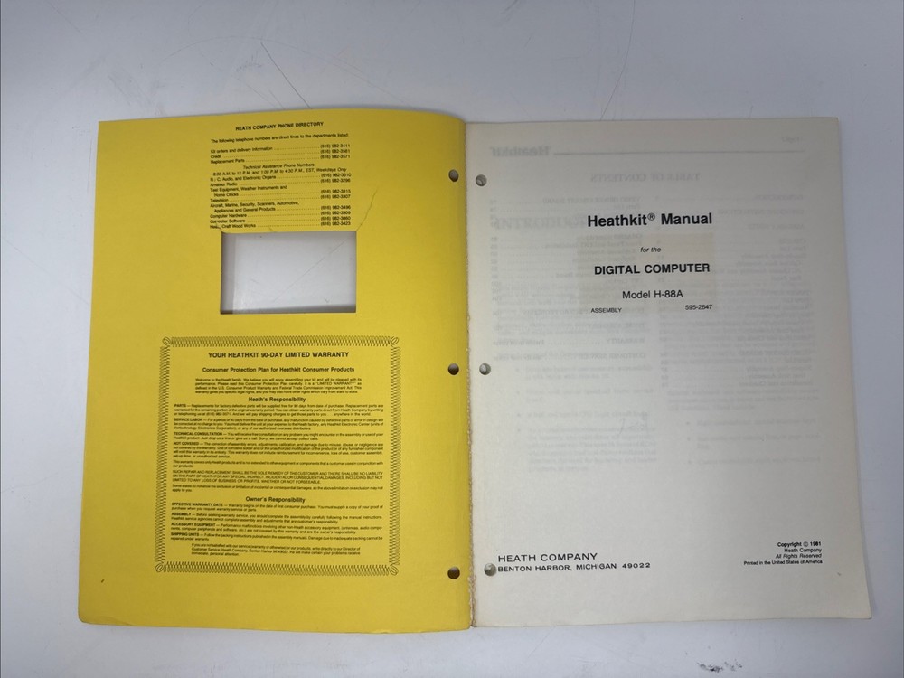 Vintage - HEATHKIT H-88A Digital Computer Assembly Manual.