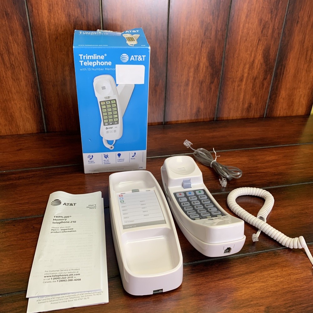 AT&T 210 Basic Trimline Corded Phone, Wall-Mountable, 7 ft Line, Emergency Power