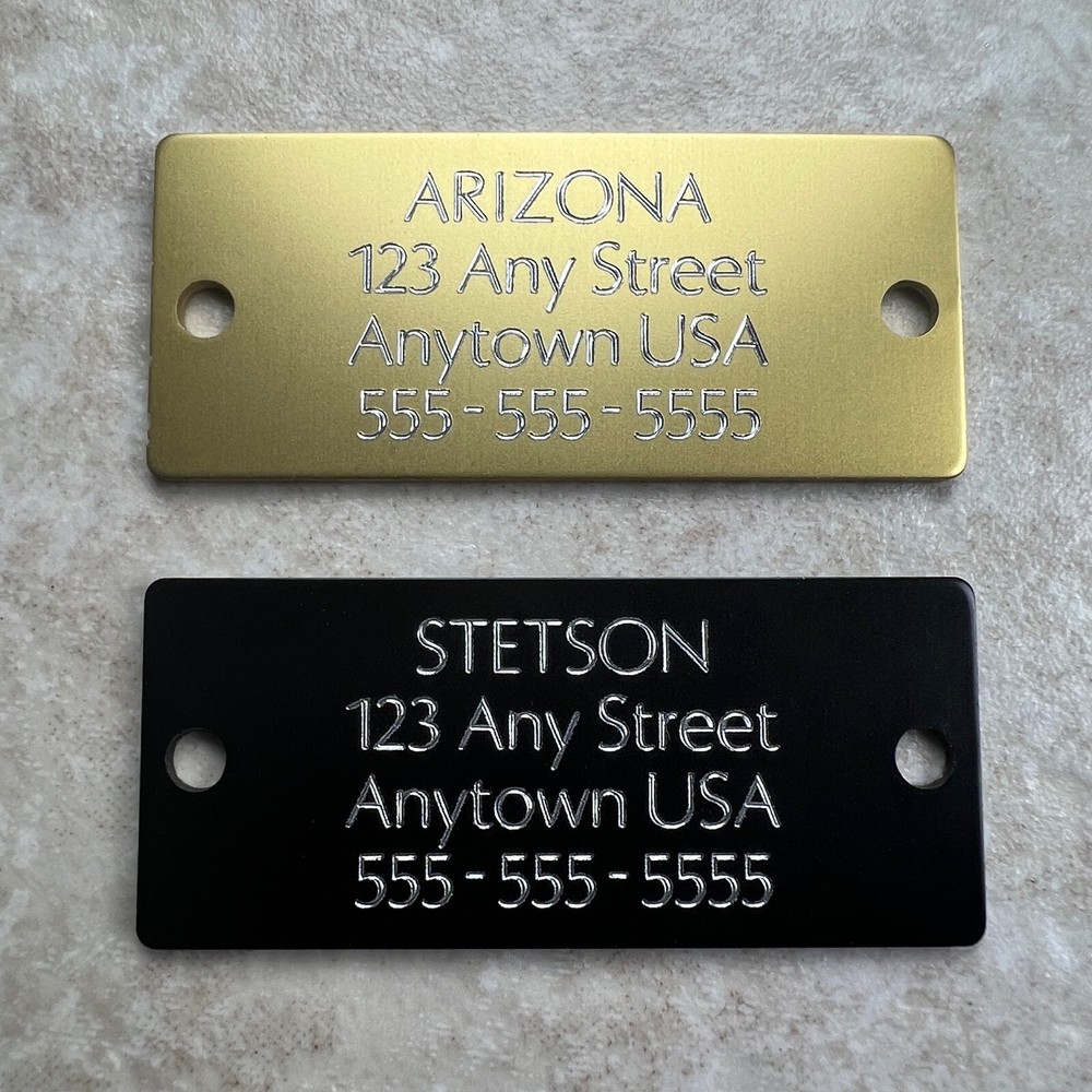 Custom Engraved Tags Personalized NAME PLATE ID Tags Black Gold Nameplate MEDIUM