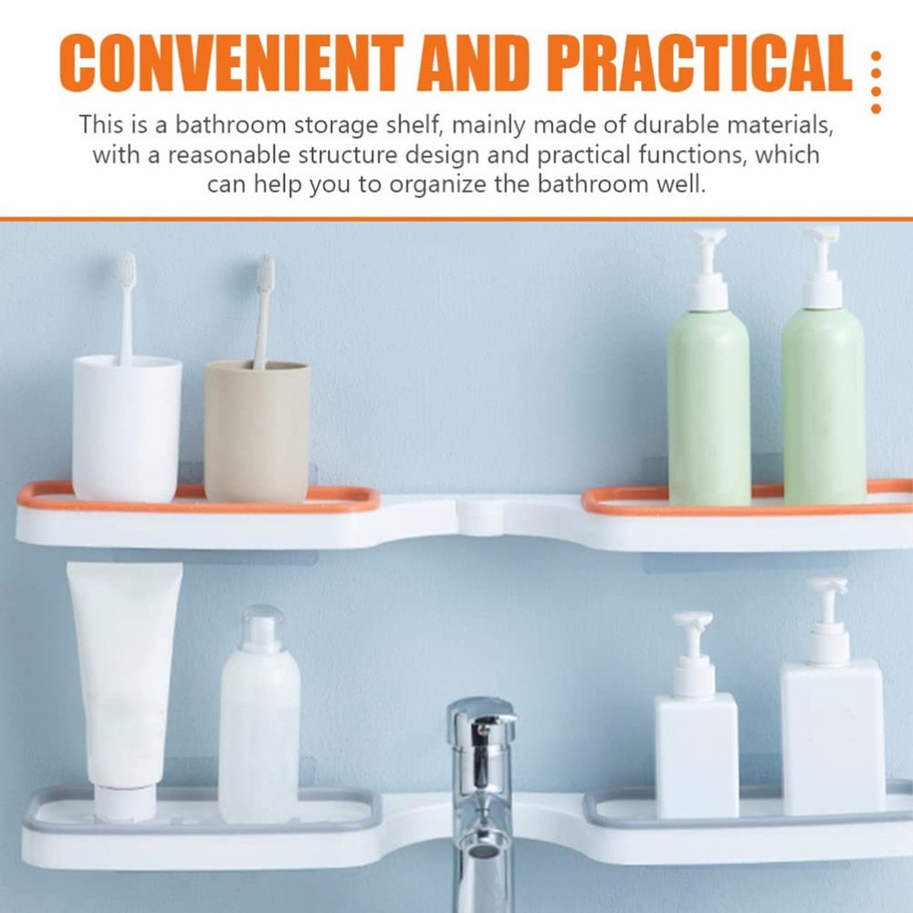 HEALLILY 2pcs Adhesive Shower Foldable Bathroom Storage Shelf Wall Mounted Ki...