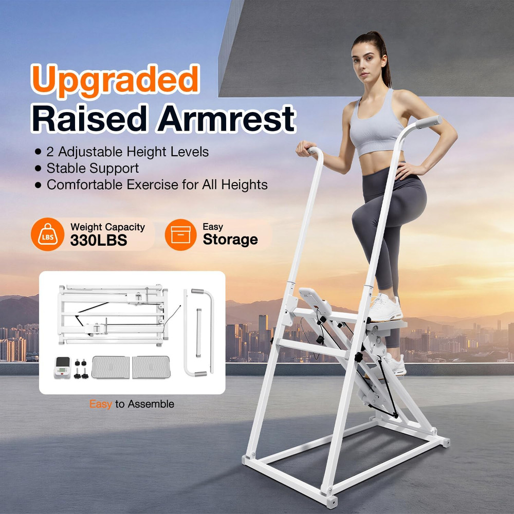 Foldable Stair Stepper Machine with Handles - Adjustable Stepper for Home Cardio
