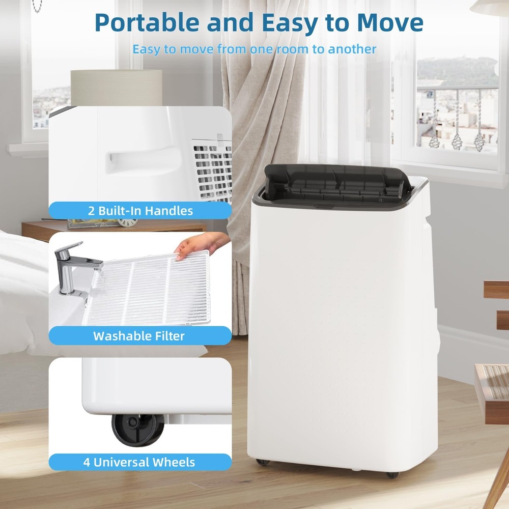 14000 BTU Portable Air Conditioner 3-in-1 Air Cooler w/Dehumidifier & Fan Mode