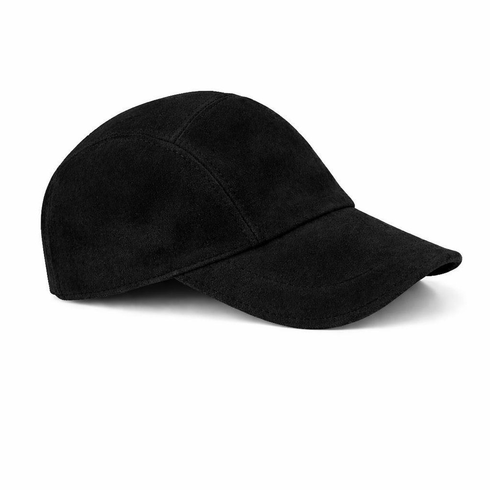 Black Genuine Leather Suede Baseball Cap Adjustable Dad Hat