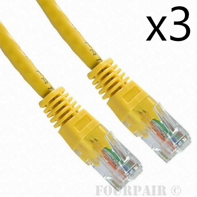 3 Pack Lot - 25ft CAT5e Ethernet Network LAN Router Patch Cable Cord Wire Yellow