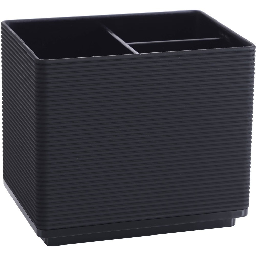 Soft Touch Black Ribbed Plastic Organizer with 3 Compartments