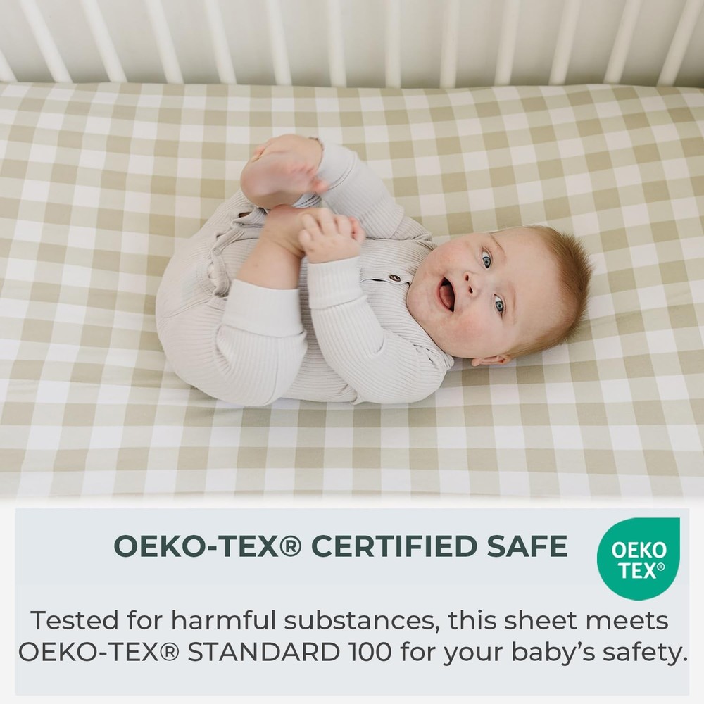 Pobibaby – 2 Pack Crib Sheets for Boys, 2 Pack, Gingham Khaki
