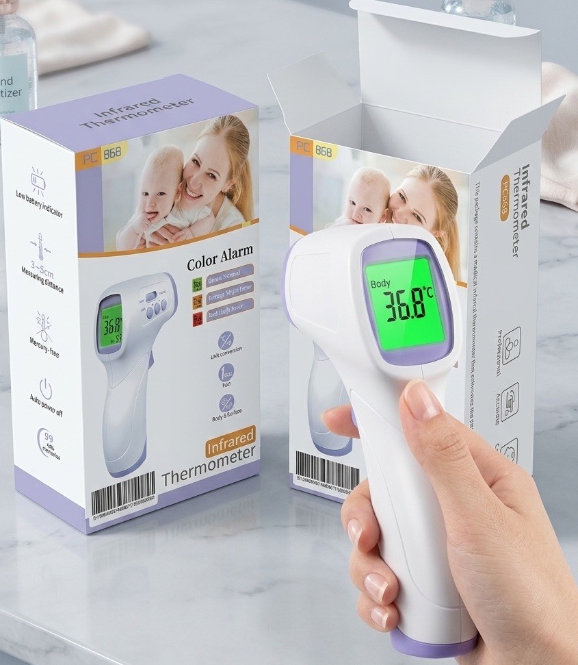 Pacom PC868 Infrared Forehead Thermometer LCD Display Contactless Memory
