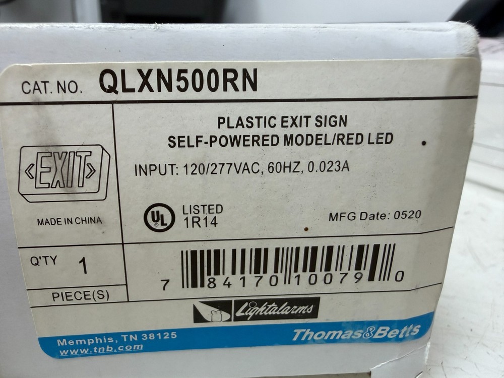 👀 NEW THOMAS & BETTS PLASTIC SELF POWERED RED LED EXIT SIGN QLXN500RN