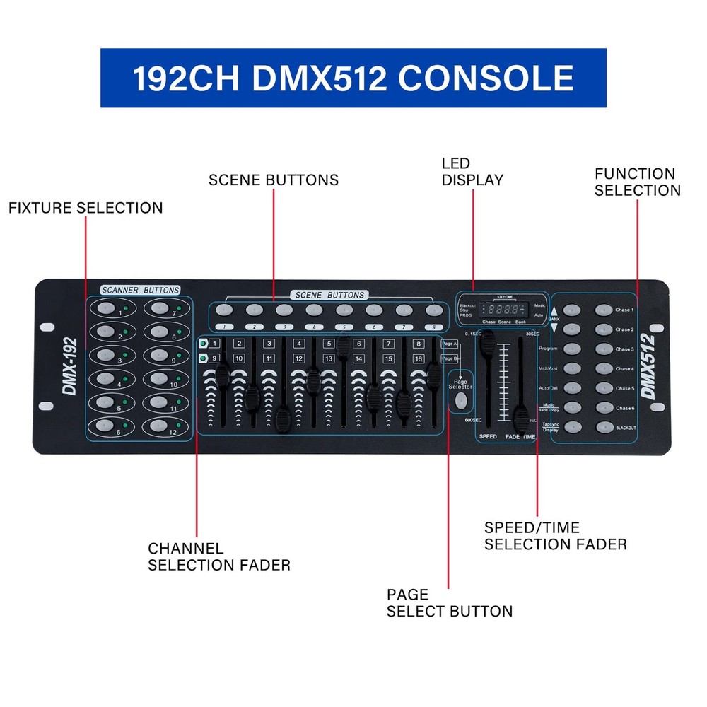 DMX 512 Controller, 192 Channel DMX Light Controller Stage Lighting Console f...