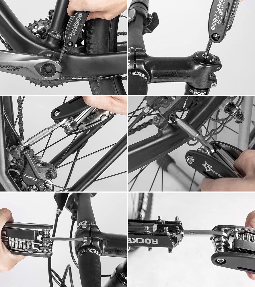 16 In 1 Multi Function Bicycle Tool Kit Portable Foldable Maintenance Black