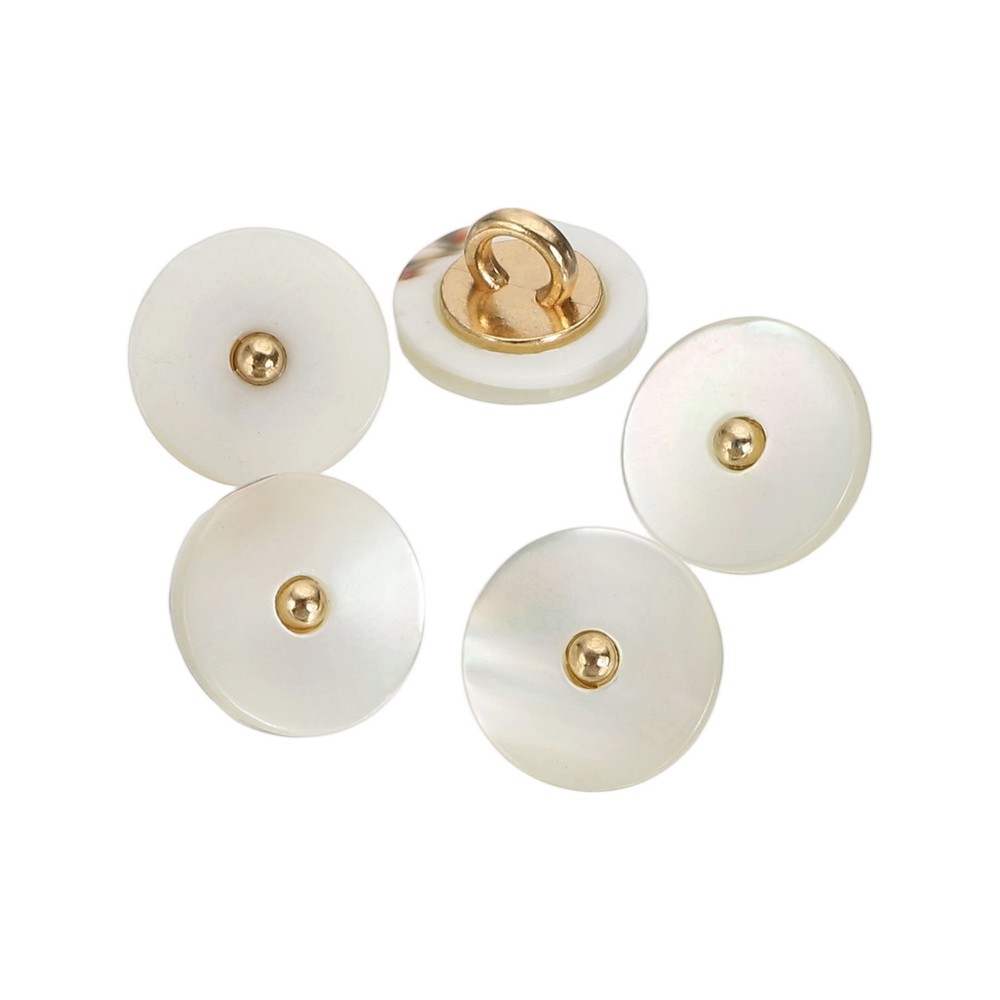 5Pcs Natural Shell Button, 10mm Flat Shell Shank Buttons, Beige/Gold
