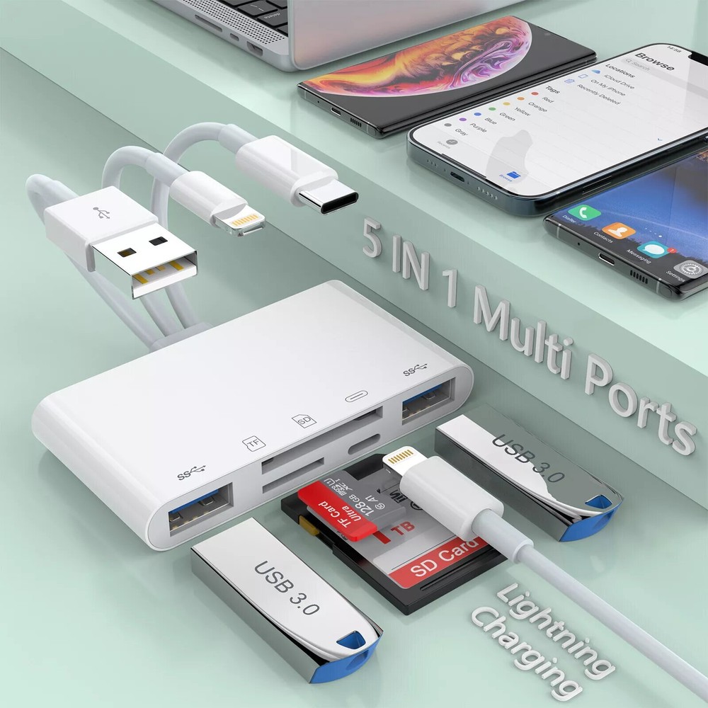 5 in 1 TypeC USB3.0 OTG Adapter Memory SD TF Card Reader For iPhone/iPad/Samsung