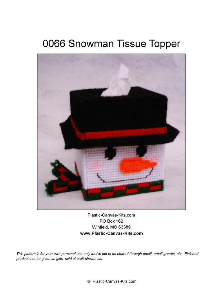 Snowman Tissue Topper-winter-Plastic Canvas Pattern or Kit