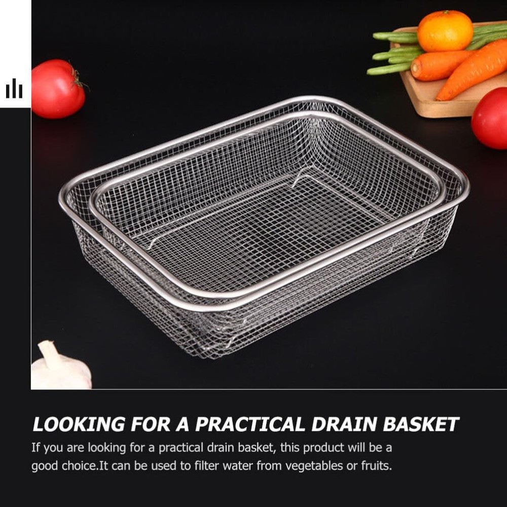 Stainless Steel Rectangular Colander 14.56X10.62X2.95 Inch Multi-Function Mes...