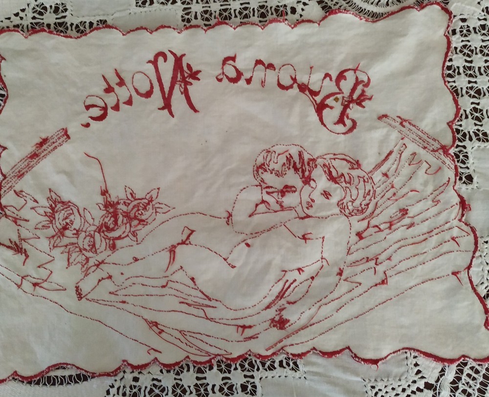 "Good Night" Embroidery 1930s/'40s Handmade