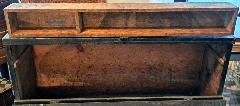 Antique Handmade Rustic Solid Wood Carpenter Tool Storage Box Chest