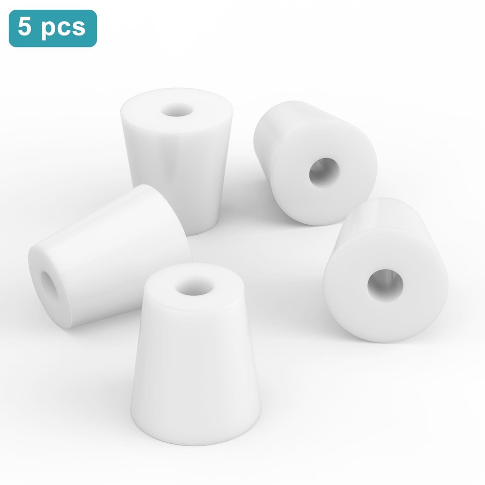 5 Pack Standard 4# Natural Silicone Stoppers 8mm Aperture SingleHole Lab