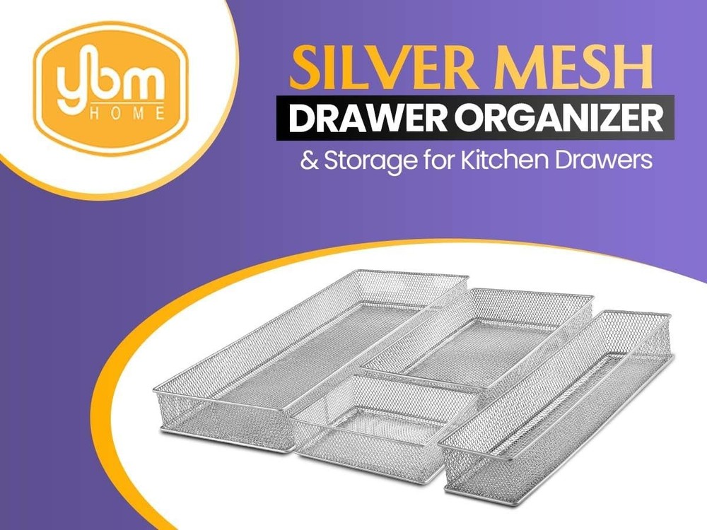 Silver Mesh Drawer Organizer and Storage for Kitchen Drawers, Serves as Schoo...