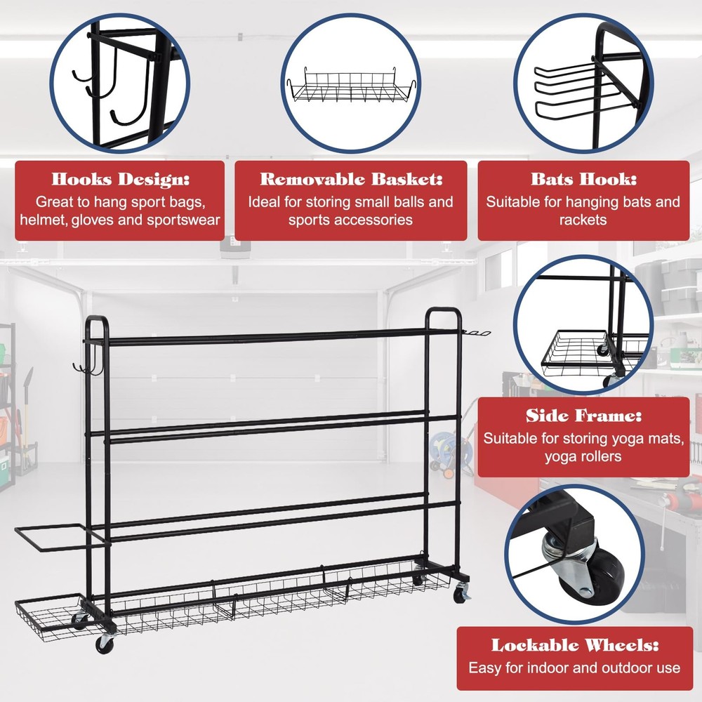 Basketball Rack, Shooting Training Rolling Ball Stand, Garage Organizer with ...