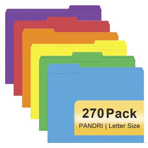 File Folder, 270 Pack Colored File Folder, 1/3 Cut Tabs, Letter Size,