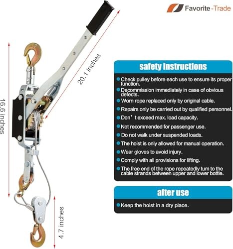 Come Along Winch 5 Ton (11,023 lbs) Manual Cable Puller, Heavy Duty New Version