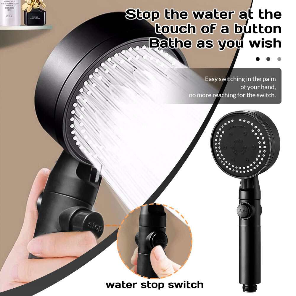 1/2x Detachable High Pressure Shower Head with Built-in Pause Button, 8-Function