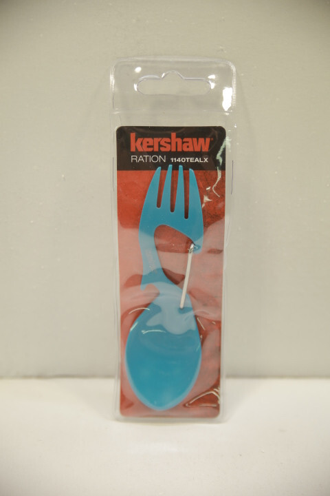 Kershaw Ration Fork / Spoon Combo, Bottle Opener, Carabiner, Teal Blue, Compact