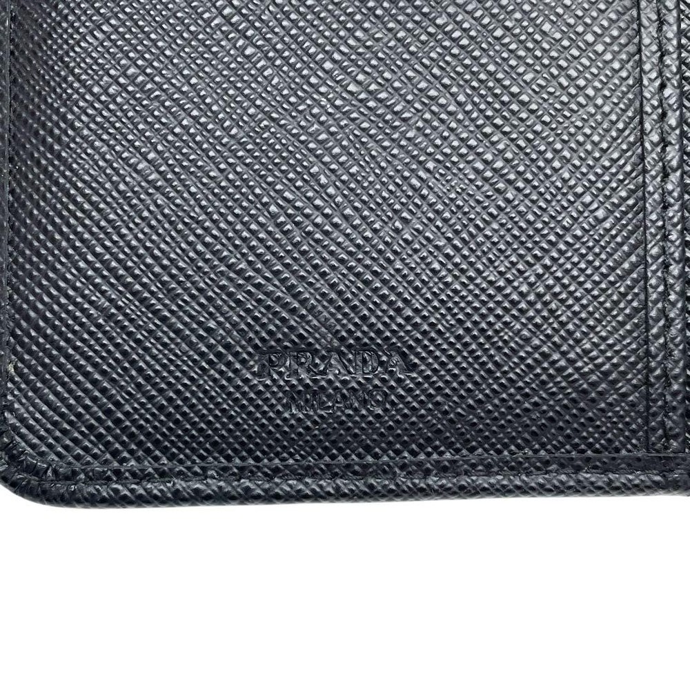 Good Condition Prada Logo Saffiano Leather Compact Bi-Fold Wallet Black