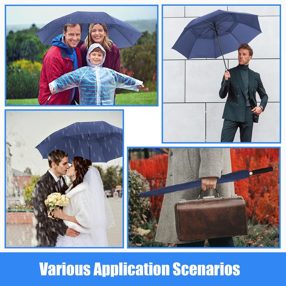 Large Automatic Open Golf Umbrella 62 Inch Double Canopy Rain Umbrella Windproof