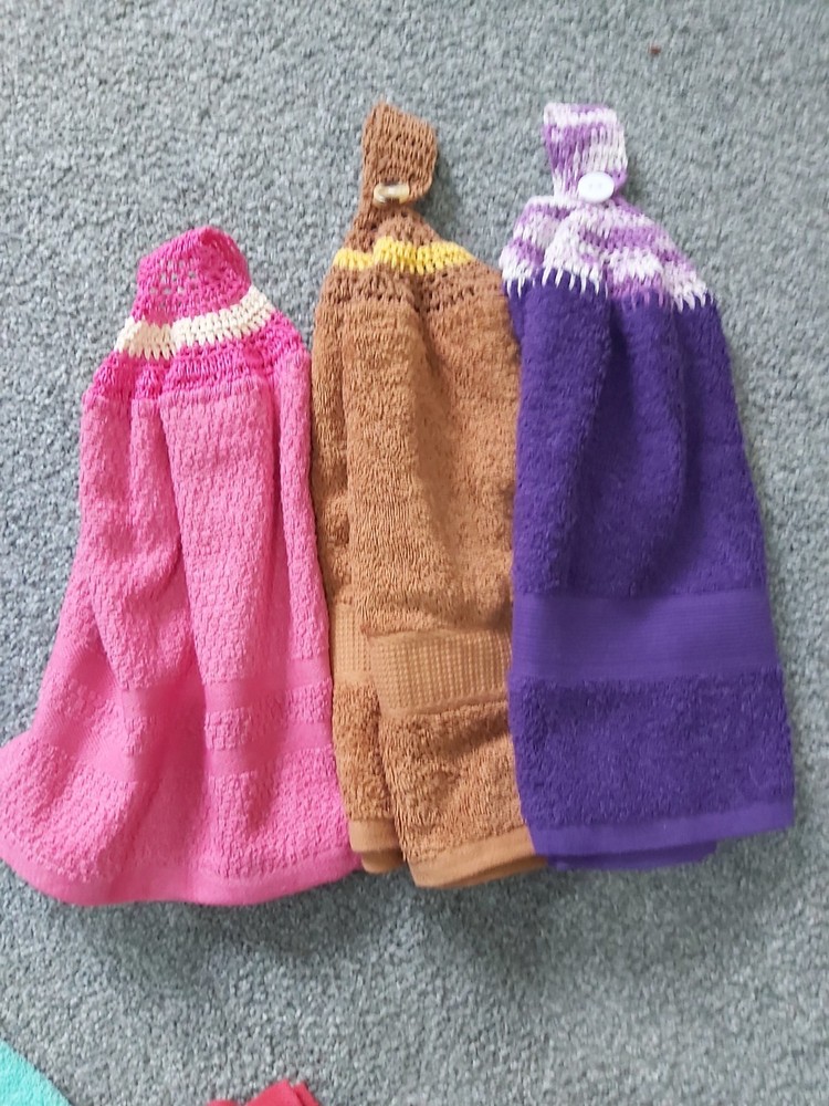 3x Crochet Plain Coloured Double Thickness Kitchen/Hand Towel