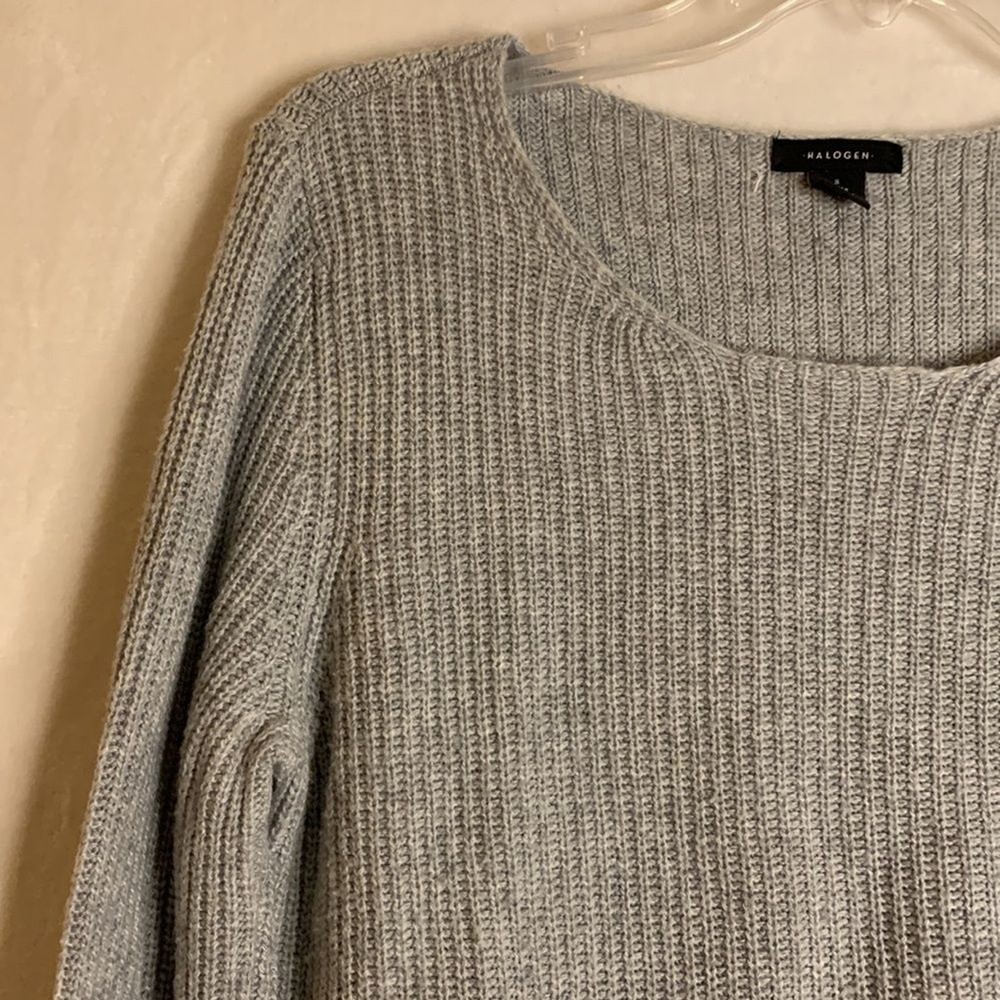 Halogen Wool Blend Pullover Gray Sweater Black Lace Up Size Small Petite