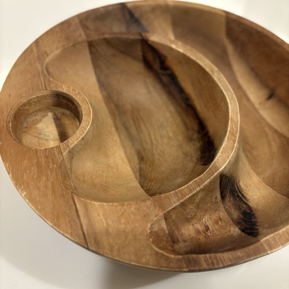 Nambe Eclipse Nut Cracker Bowl Wood (No Nutcracker) 3 Section