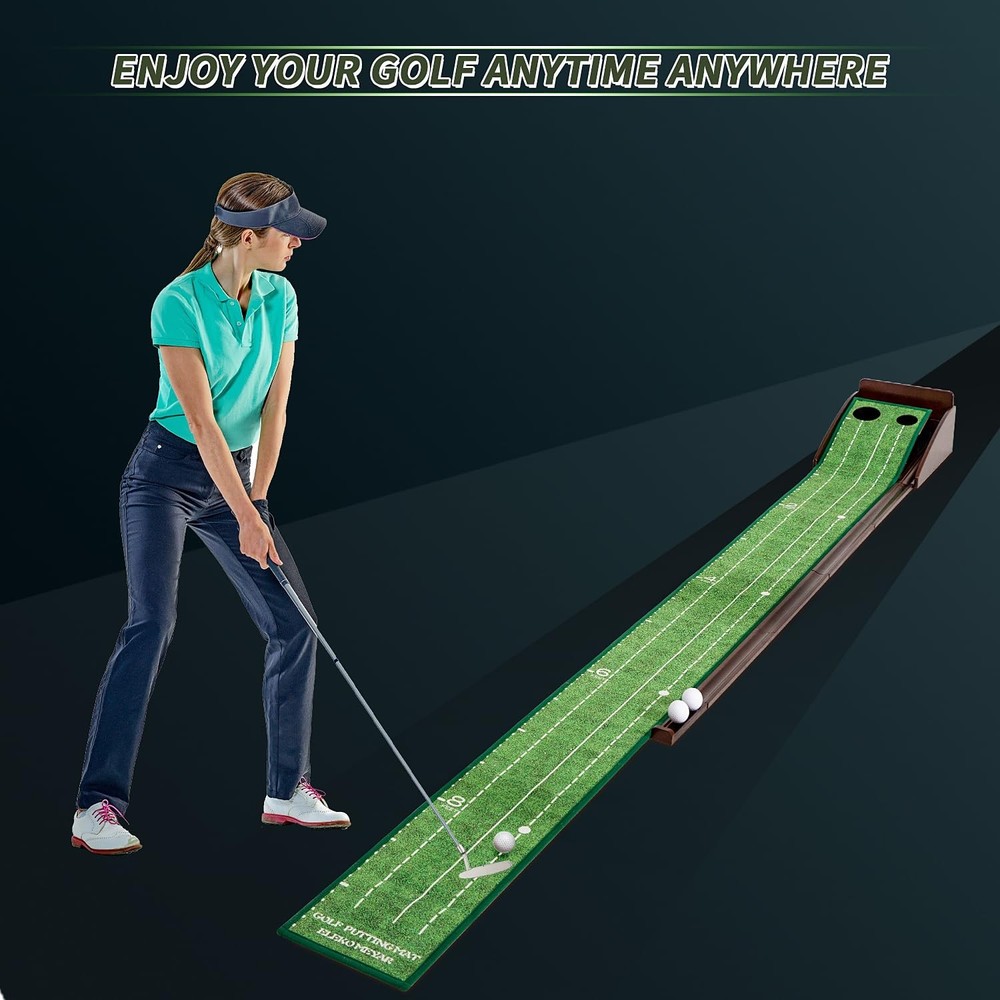 Golf Putting Mat, Portable Indoor Putting Green, Includes Putting Practice Ba...