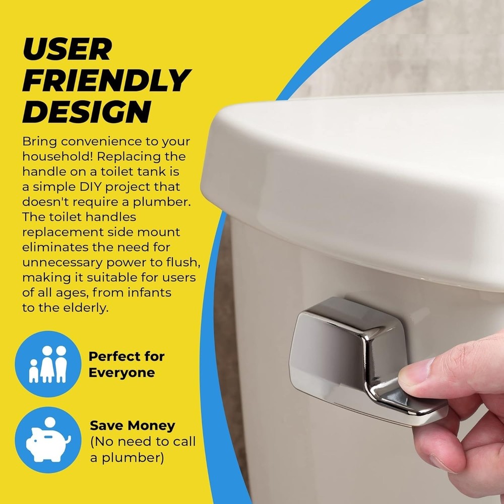 Side Mount Eljer Toilet Tank Flush Trip Lever Replacement, Chrome Finish Handle
