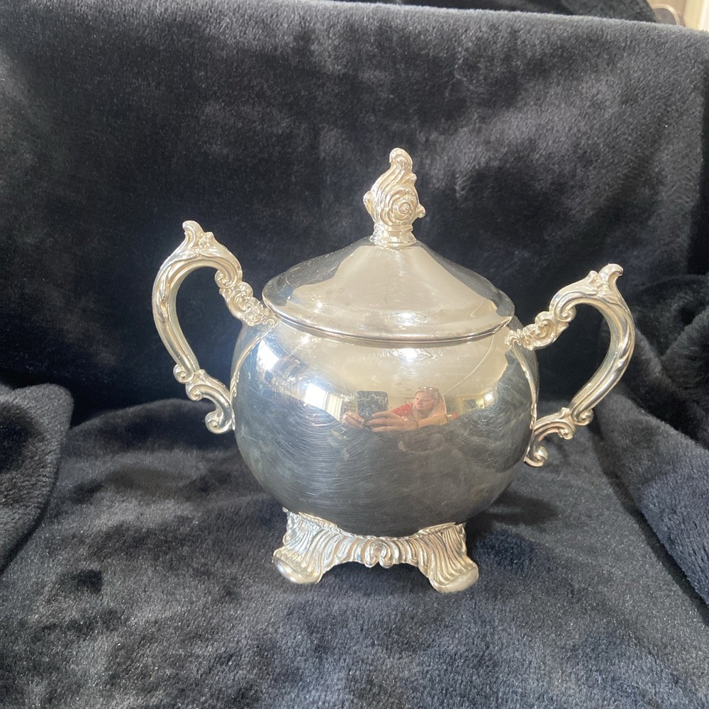 Vintage 1960s FB Rogers Silver Co. Footed Silverplate Sugar Bowl