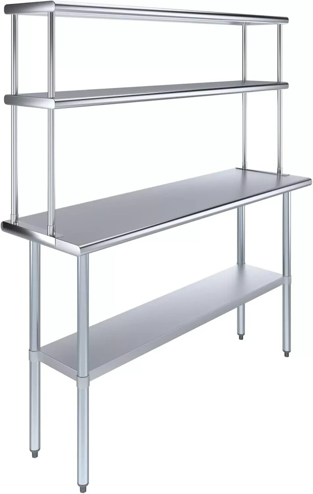 Stainless Steel Work Commercial Worktable w/ Double Overshelf, NSF
