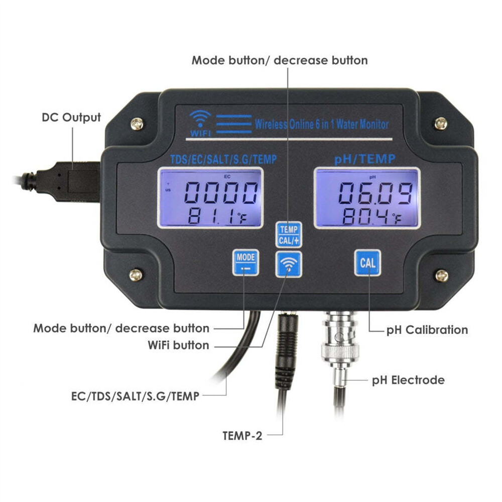 Smart Water Quality Tester PH TDS EC Salinity S.G. Temp Bluetooth WiFi