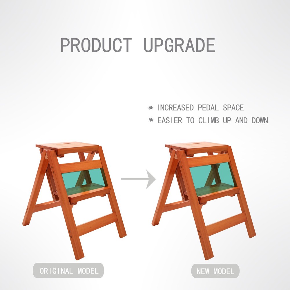Folding Step Stool Ladder 3 Tier, Multi-Functional 2 Tier-honey