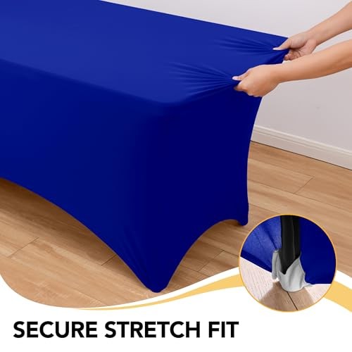 6-Pack Premium Spandex Tablecloths for 6ft Rectangle 6 FT | 6 Pack Royal Blue