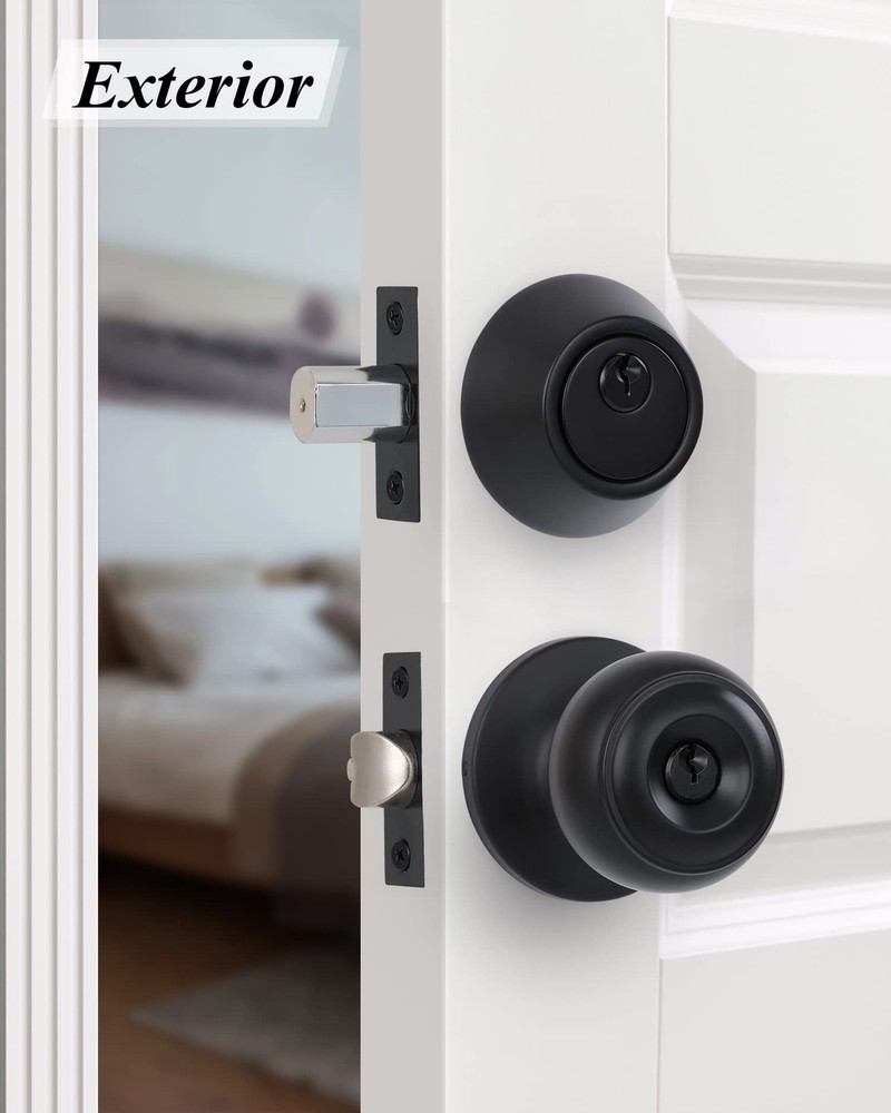 Lanwandeng All Keyed Alike Entry Door Knobs and Single 1 Pack, Matte Black