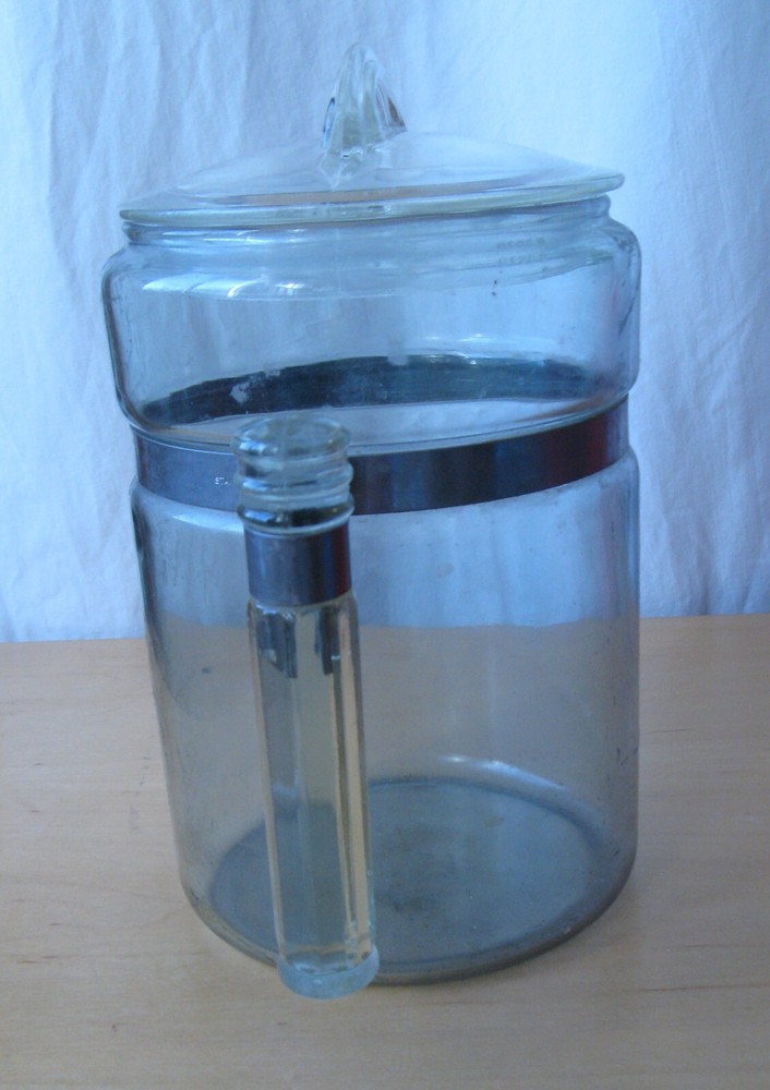 PYREX - Old COFFEE PERCOLATOR with Stick Handle and Tab Handle Lid (no innards)