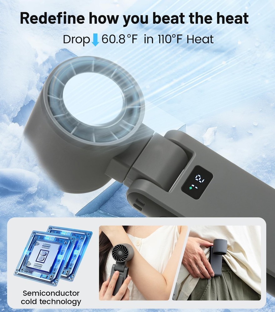 Handheld Fan with Ice Cooler,Foldable,Mini Pocket Size, Digital Display, 4000...