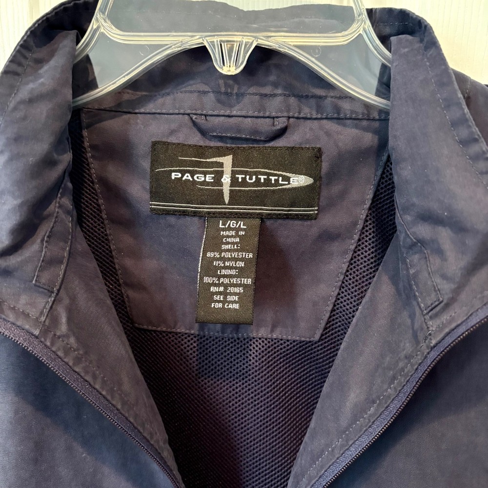 Page & Tuttle Mens Large 1/4 Zip Pullover Jacket Windbreaker Navy Blue Golf EUC!
